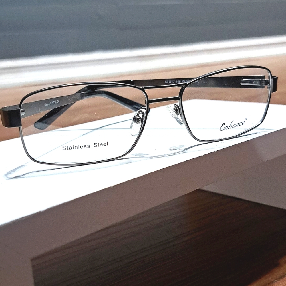 NEW STAINLESS STEEL Full Rim Rx'able Eyeglass Frame, glasses gunmetal 57-17-145